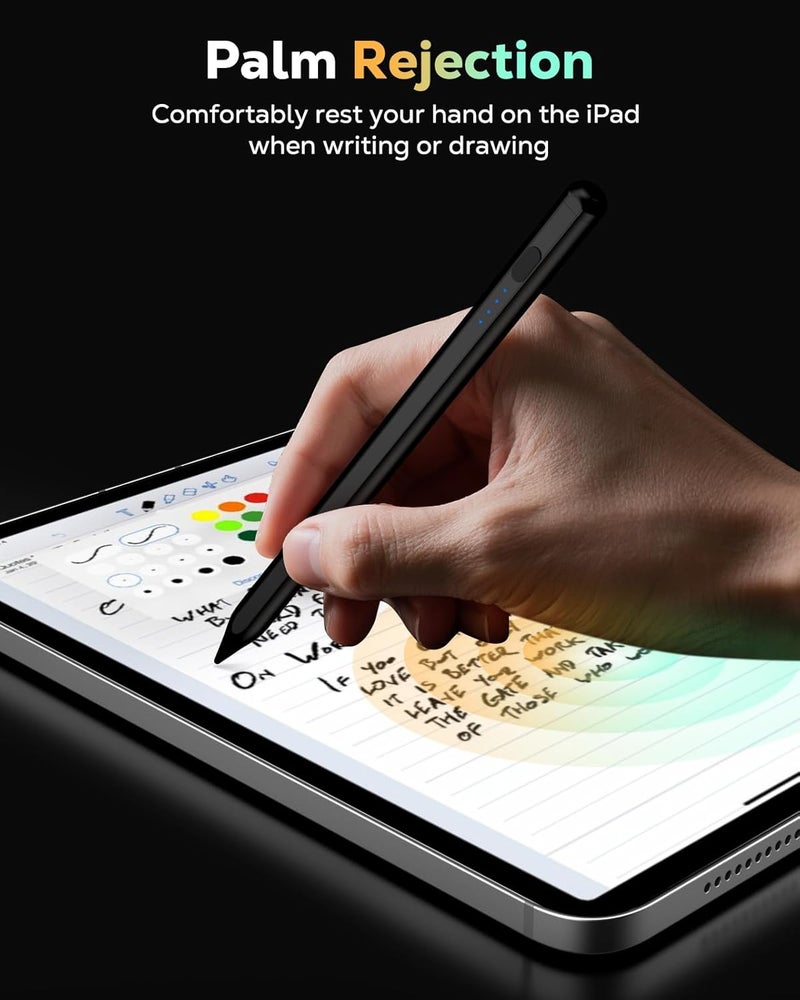 MoKo Pencil for iPad (A16) 11th 10th Gen, Stylus Pen for 2018-2025 Apple iPad 11/10/9/8/7/6/A16, Mini 7/6/5, Air M3/M2 11"/13"/5/4/3, Pro M4 13"/12.9"/11" Tilt Sensitivity, USB-C Fast Charging,Black - Image 4